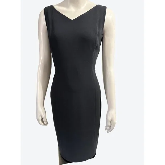 ANN TAYLOR Size 6P Black Sheath Dress Tailored Career Chic Minimalist Power - Picture 2 of 9